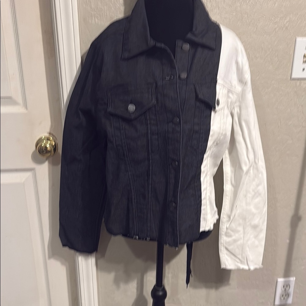 Black and White Jean Jacket with Color-Block Design